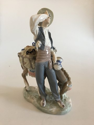 Stor Lladro Figur af Dreng/mand med Æsel