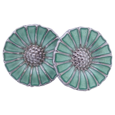Georg Jensen; A pair of Daisy earrings of sterling silver and enamel 11 mm