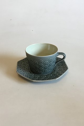 Bing & Grøndahl Kronjyden Blå Azur Kaffekop med ottekantet underkop