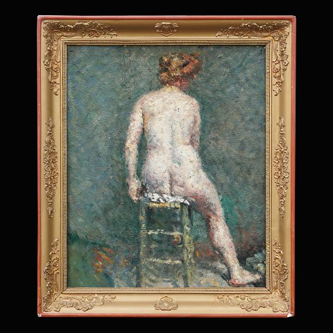 Unbekannter französischer Impressionist: 
Frauenakt. Öl auf Leinen. Lichtmasse: 60x49cm. Mit 
Rahmen: 76x62cm