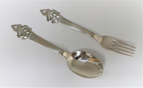 Cohr. Silver Child Set (830). With storks. Length 15.5 cm