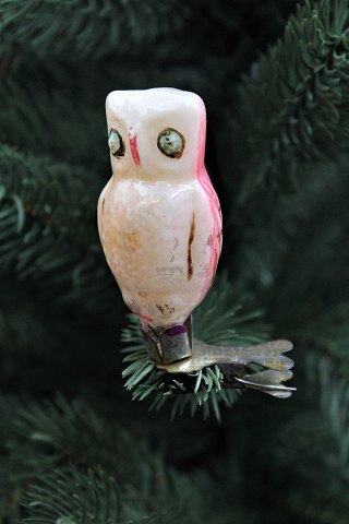 Old glass Christmas decorations for the Christmas tree. (Glass owl H: 7.5cm.)