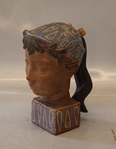 Helge Christoffersen Bust ca 21 cm Signed HC Decorated terracotta Art Pottery
