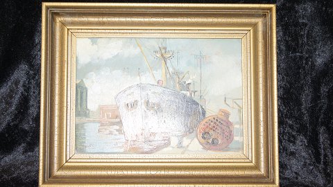 Maler af skib og havn
Måler 32*25 cm ca