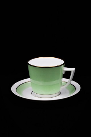 Royal Copenhagen Bernstorff, mocha cup with saucer in light green. 
Cup H:5,5cm. 
Cup Dia.:6cm.