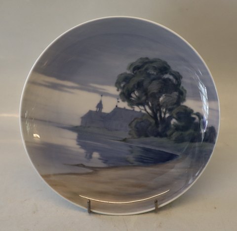 B&G 8140-357-20 Plate: Building by a lake 20 cm Signed MH Margrethe Hyldahl
 B&G Porcelain
