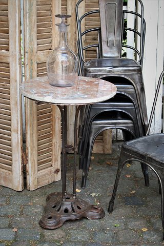 Old French cafe table with fine cast iron base and marble top with a really nice 
patina...