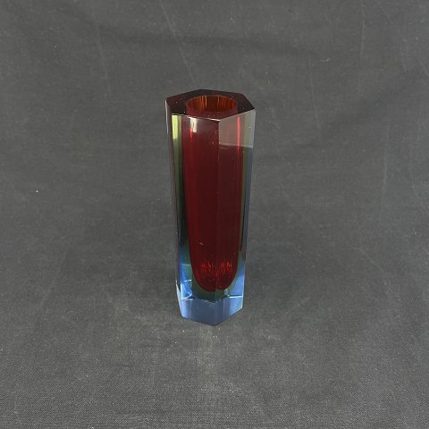 Murano, rød sommerso vase, kantet
