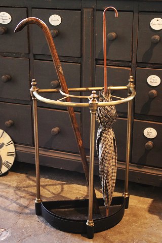 Old French umbrella stand  in brass with metal drip tray...