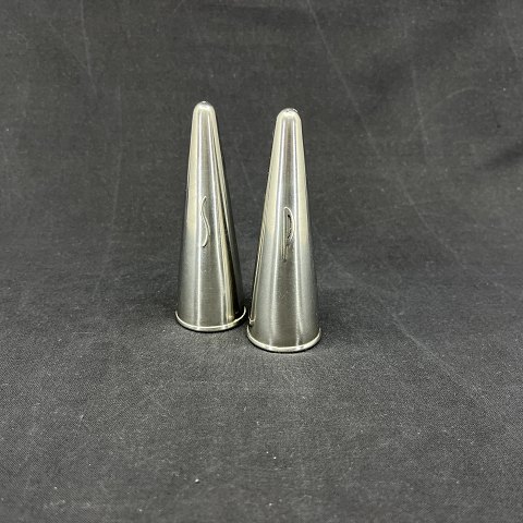 A pair of modern salt and pepper shakers