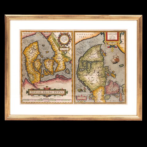 Ortelius Danmarkskort udgivet år 1584. Tidligste 
version. Mål med ramme: 51x64cm