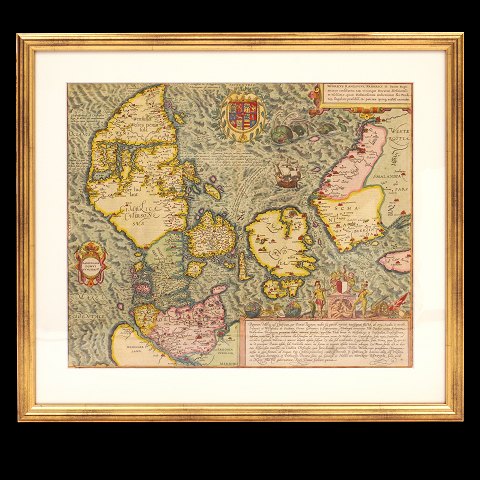 Map showing the Kingdom of Denmark by Marcus 
Jordan 1588. Size with frame: 52x59cm