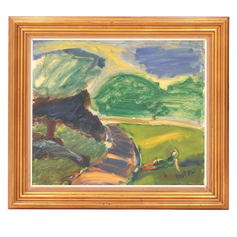 Erik Hoppe, 1897-1968, oil on canvas. Landscape, 
Copenhagen. Signed. Visible size: 56x66cm. With 
frame: 76x86cm