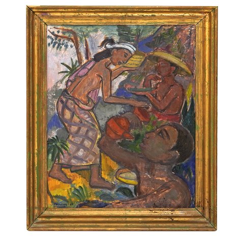 Harald Heiring, 1906-95, oil on paper. Signed and 
dated 1960. Motive from Bali. Visible size: 
43x34cm. With frame: 53x44cm