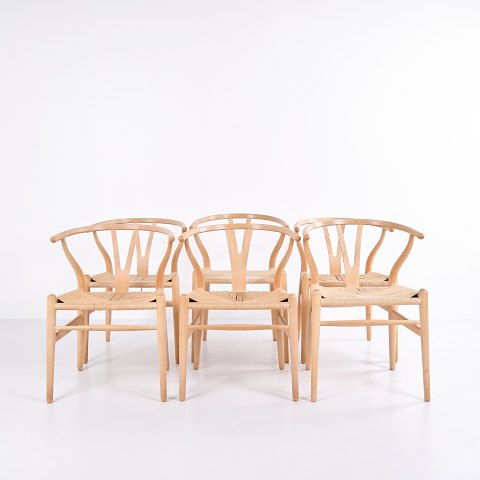 Sæt Af Seks Y-stole - Model Ch24 - Bøg & Naturflet - Hans J. Wegner - Carl Hansen & Søn - 1970erne