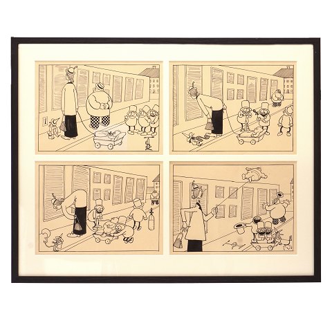 Robert Storm Petersen, 1882-1949. Four original drawings, ink & pencil, 1913-16. Size with frame: 52x65cm