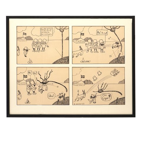 Robert Storm Petersen, 1882-1949. Four original drawings, ink & pencil, 1913-16. Size with frame: 52x65cm