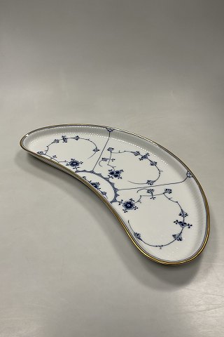 Royal Copenhagen Blue Fluted Plain Half Moon Shaped Tray with gold No. 402