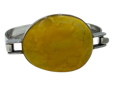 Einer FehrnHeavy sterling silver bracelet with big piece of yellow amber