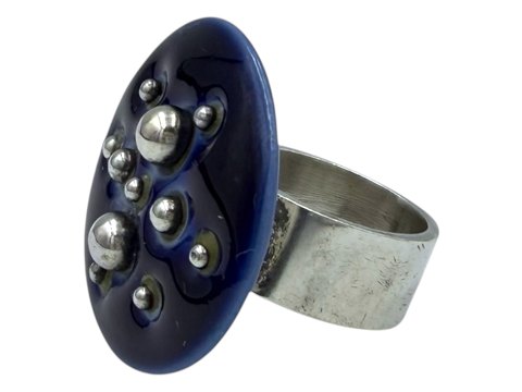 Royal CopenhagenSterling silver ring with dark blue porcelain - Size 53