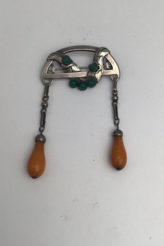 Georg Jensen 826 Sølv Broche Rav /Chrysopras (No 8) (1904-1908)