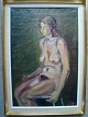 Bendt 
Schneevoigt 
(1930-95):
Siddende nøgen 
kvinde.
Olie på 
lærred.
Sign.: BS
52x35 ...