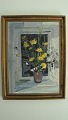 Knud Aage 
Borchsenius 
(1921-2005):
Buket af gule 
blomster i vase 
1960.
Olie på 
lærred.
Sign.: ...