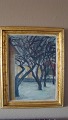 Evald Petersen 
(født 1900):
Vinterpart med 
nøgne træer og 
gule bygninger.
Olie på ...