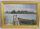 Hærning, August 
(1874 - 1961). 
Danmark.
En robåd ved 
en sø - en 
sommerdag.
Olie på 
lærred. ...