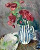 Ulmer, Axel 
Johannes 
(1884-) 
Danmark: 
Opstilling med 
blomster i en 
stribet kande 
på et bord. ...