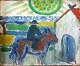 Thellefsen, Leo 
(1909 - 1997) 
Danmark: Hest 
og grøn sol. 
Olie på blød 
masonit. 13 x 
16 cm. ...