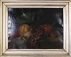 Maleri: 
Opstilling med 
frugter, 
1800-tallet.
Olie på 
malepap, 24,5 x 
33 cm. Betegnet 
bagpå: Min ...