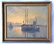 Skibe på 
vandet. Maleri 
på lærred. 
Signeret af 
Gustav P 
Rimmer. 
(1904-88)
Afskallet 
flere ...