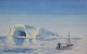 Grønlandsk 
kunstner (20. 
årh.): En 
fiskekutter tæt 
på et isbjerg. 
Olie på lærred. 
Signeret.: KS 
...