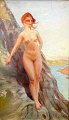Ubekendt 
kunstner (19. 
årh.): En nøgen 
kvinde på 
klipperne. Olie 
på lærred. 
Signeret 
monogram: ...