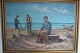 Christian 
Aabye-Talge 
(1898-1973):
Fiskere rengør 
garn på 
stranden.
Olie på 
lærred.
Sign.: ...