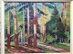 Nis Stougaard 
(1906-87):
Vej gennem 
skov med 
nåletræer.
Olie på 
lærred.
Sign.: Nis ...