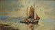 Fransk kunstner 
(20. årh.): 
Fiskerbåde 
udfor kysten. 
Olie på lærred. 
Signeret: T. 
Bl... 45 x 80 
...