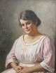 Deurs, Caroline 
van (1860 - 
1932) Danmark: 
Kvinde portræt. 
Olie på lærred. 
65 x 50 cm. ...