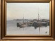 Jens Sinding 
Christensen 
(1888-1980):
Sejlskibe i 
havn.
Olie på 
lærred.
Sign.: 
Monogram ...