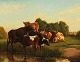 Engelsk 
kunstner (19. 
årh):. 
Landskabsparti 
med køer ved 
sø. Olie på 
lærred. 
Usigneret. 53 x 
68 ...