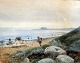 Rohde, Frederik 
(1816 - 1886) 
Danmark: En 
mand på 
stranden, 
nordfor 
Kronborg. 
Akvarel. 
Signeret: ...