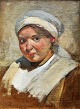 Nøbbe, Jacob 
(1850 - 1919): 
Portæt af en 
ung kvinde med 
hovedtørklæde. 
Olie på lærred. 
Sign:. J. ...