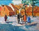 Nielsen, Svend 
(1908 - 1993) 
Danmark: Scene 
fra Rønne med 
personer. 
Bornholm. 
Signeret. Olie 
på ...
