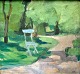 Markussen, Olaf 
(1912 - 1995) 
Denmark: A 
chair in a 
park. Signed 
monogram. Oil 
on canvas. 60 x 
...