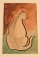 Cabolet, French artist. Watercolor on paper. Paris, 1963. Rear-facing cat drawn 
in modernist style.