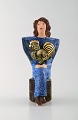 Very rare Lisa Larson unique figure of sitting woman in blue with golden 
rooster.