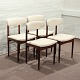 4 stole i 
palisander med 
lyst 
stofbetræk, 
dansk 
snedkermester,
højde 80 cm, 
sædehøjde 45 
cm, ...