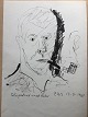 Peder Brøndum 
Sørensen 
(1931-2001):
Selvportræt 
med pibe 1967.
Tusch/pen på 
papir.
Sign.: ...
