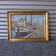 Skibsmaleri med 
motiv 
fiskekutter i 
havn
Kunstner 
Evelyn 
Thorbjørn år 
1911-85
Olie på ...